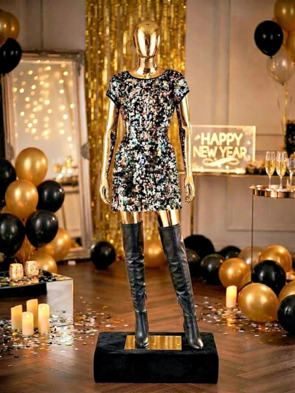 Sequin Mini Dress in Black & Gold Like New